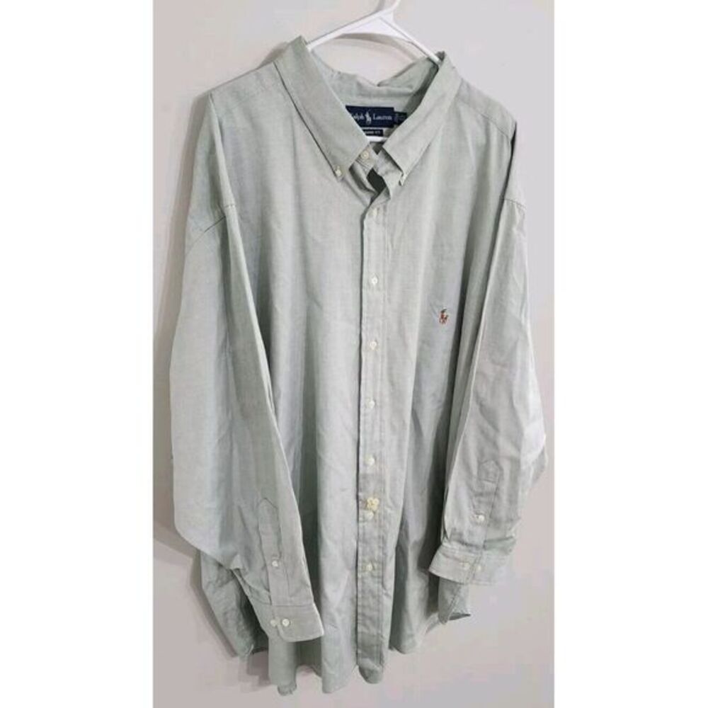 Ralph Lauren Mens Button Down Shirt 21‎ 34/35 Big & Tall Green Logo Long Sleeve
